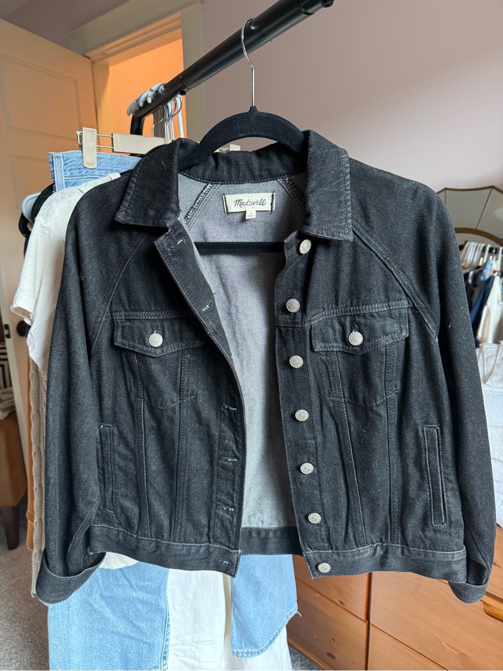 Madewell Black Denim Trucker Jacket with Silver Buttons